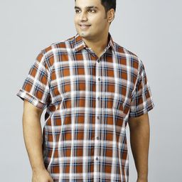 Xmex Men Plus Size Comfort Checked Spread Collar Cotton Shirt-image-83