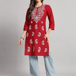 Fashionable Chikan Handikraft Embroidered Pure Cotton Straight Kurta-picture-37