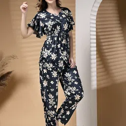 ETC Floral Printed Notch Neck Satin Kaftan With Pyjama-picture-40