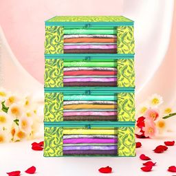 Aura Green & Yellow 4 Pieces Printed Foldable Saree Covers-12