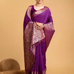 OFLINE SELECTION Ethnic Motifs Zari Silk Blend Banarasi Saree-picture-28