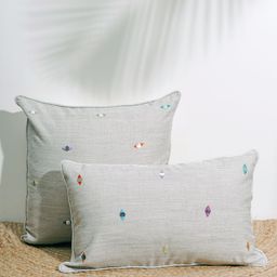 India Circus by Krsnaa Mehta Off White Sea Shell Metallic Cotton Rectangle Cushion Cover-40