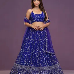 JIHU CULTURE Sequinned Semi-Stitched Lehenga & Unstitched Blouse With Dupatta-image-89