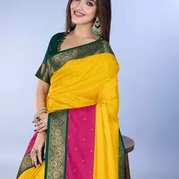 Ethnielle Colourblocked Woven Design Zari Saree-image-60