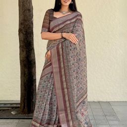 HERE&NOW Geometric Printed Zari Saree-picture-21