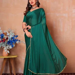 VRAGI Solid Pure Chiffon Saree with Embellished Border-8