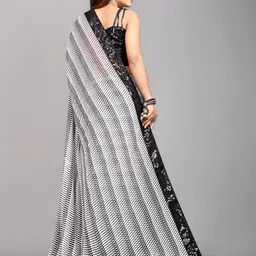 limtd Striped Sequinned Pure Georgette Block Printed Saree image 5