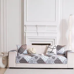 HomeCloud Grey & Brown Printed Waterproof Cotton Sofa Cover-image-87