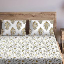 Trance Home Linen Yellow & White 180 TC King Bedsheet with 2 Pillow Covers-image-49