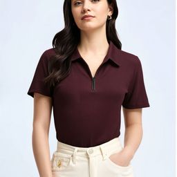 MACK JONNEY Self Design Polo Collar Short Slevees Cotton T-shirt-image-80