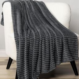 Myntra Elegant Homes Grey Striped Fleece Summer 300 GSM Single Bed Blanket-picture-1