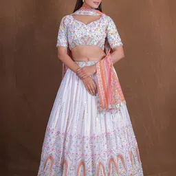 JIHU CULTURE Embellished Sequinned Semi-Stitched Lehenga & Unstitched Blouse With Dupatta-picture-40