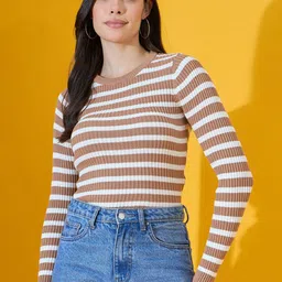 98 Degree North Striped Round Neck Cotton Pullover Sweaters-picture-11
