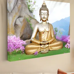 Aura Gold-Toned & White Buddha Printed Canvas Wall Art-image-47