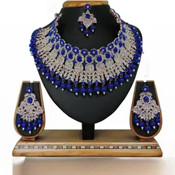 VATSALYA CREATION Alloy Blue Jewellery set With A pair of earing and maang tika-image-27