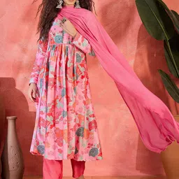 Sangria Women Floral Printed Anarkali Kurta Set with Dupatta-9