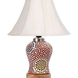 Devansh Off White Printed Wood Frusturical Shaped Table Lamp-57