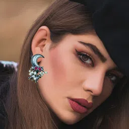BLACKBOX Artificial Stone Studded Oxidised Cresent Moon Shaped Drop Earring image 5