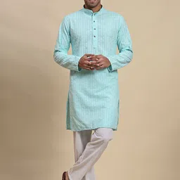 Pro-Ethic STYLE DEVELOPER Men Ethnic Motifs Embroidered Angrakha Sequinned Pure Cotton Kurta with Pyjamas-picture-15