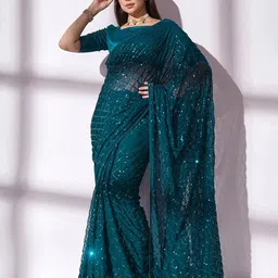 DIVASTRI Embellished Sequinned Pure Georgette Saree-image-59