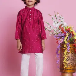 Little Bansi Boys Ethnic Motifs Woven Design Straight Cotton Silk Kurta with Pyjamas-picture-48