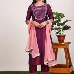 Lookmark Women Yoke Design Regular Mirror Work Kurta with Palazzos & With Dupatta image 5