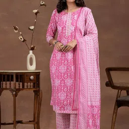Libas Floral Printed Gotta Patti Straight Kurta With Trousers And Dupatta-picture-27
