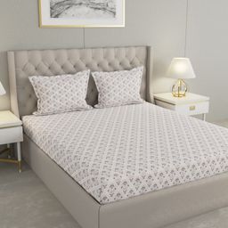 Raymond Home White Printed 110TC Microfiber Double Queen Bedsheet Set 2.20 m x 2.50 m-picture-19
