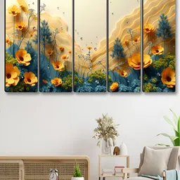 Myntra Elegant Homes Blue & Yellow 5 Piece Nature Floral And Botanical Canvas Wall Art-image-91