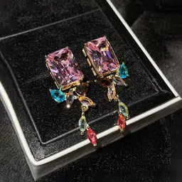 Jewels Galaxy Rose Gold Plated American Diamond Studded Contemporary Drop Earrings-41