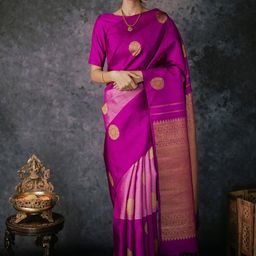 HERE&NOW Woven Design Zari Silk Cotton Banarasi Saree-picture-19