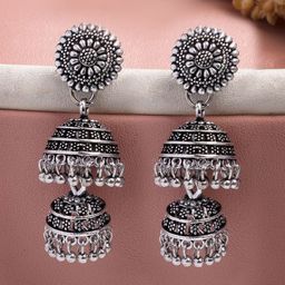 NVR Women Silver Plated Oxidised German Silver Jhumka Earrings-36