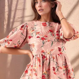 ZYNG Women Floral Printed Puff Sleeve Peplum Top-picture-4