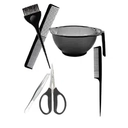 Adbeni Set Of 6 Hair Dye Bowl, Applicator Brush, Combs, Tweezer & Scissors - Black-picture-18