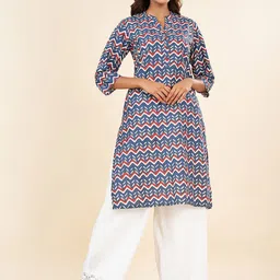 RANGMANCH BY PANTALOONS Geometric Printed Mandarin Collar Pure Cotton Kurta-picture-22