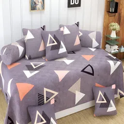 Aura Purple & Pink 8 Pieces Geometric Printed 160 TC Diwan Set-image-92