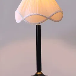 Devansh Off White Wooden Frustum Shaped Table Lamp-36