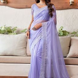 all about you Floral Embroidered Organza Saree-image-26