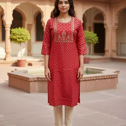 Rangita Women Floral Embroidered Round Neck Straight Kurtas-picture-45