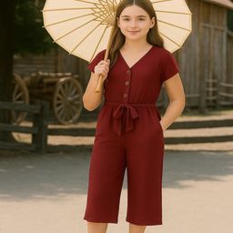 Naida Girls V-Neck Basic Jumpsuit-image-75