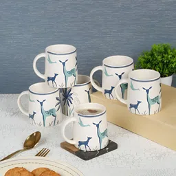 Arrabi Blue & White Printed Ceramic Matte Mugs Set of Cups and Mugs-42