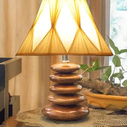 Devansh Off White Textured Wood Traditional Abstract Shaped Table Lamp image 4