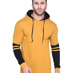BEYOU FASHION Men Hooded Extended Sleeves Monochrome Applique Slim Fit T-shirt-3