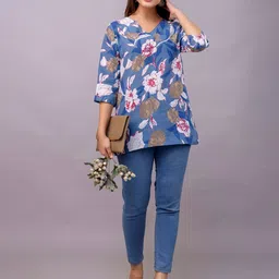 Mialo fashion Women Floral Printed V-Neck Pure Cotton Kurti-picture-46