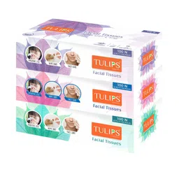 TULIPS Set Of 3 Facial & Car Tissue Paper Super Soft & Pure-100 Pulls x 2 Ply image 1