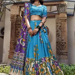 A TO Z CART Printed Ready to Wear Silk Lehenga & Unstitched Blouse With Dupatta image 2