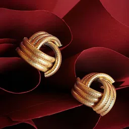 SOHI Gold-Plated Contemporary Ribbed-Intertwine Drop Earrings-picture-39