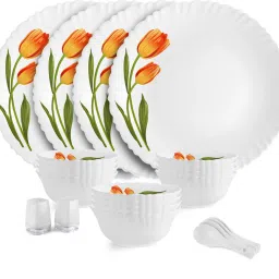 Pack of 22 Opalware Dazzle Series Spring Tulip Crockery Set |Dishwasher Safe| Light-Weight Dinner Set-12