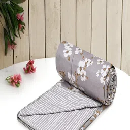 Aura Grey & White Floral Microfiber AC Room 150 GSM Single Bed Dohar-image-95