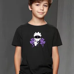 Black Gojo Anime Graphic Print T-Shirt-image-90
